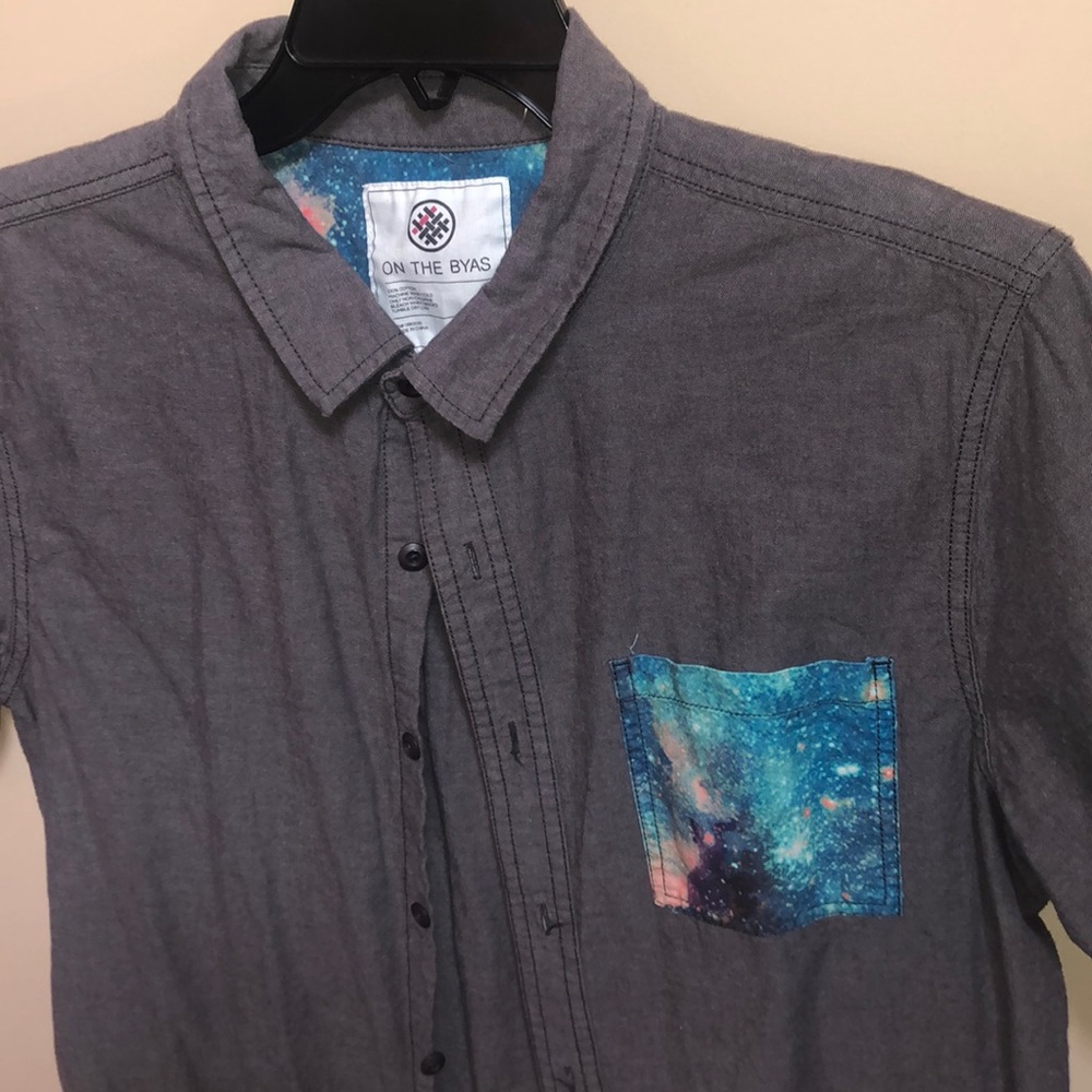Galaxy Pocket Button down Short sleeve Shirt /ON THE BYAS